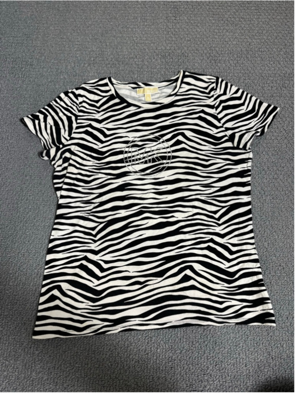 Michael Kors Zebra Print Rhinestone MK Logo T-Shirt Women’s XL Black White